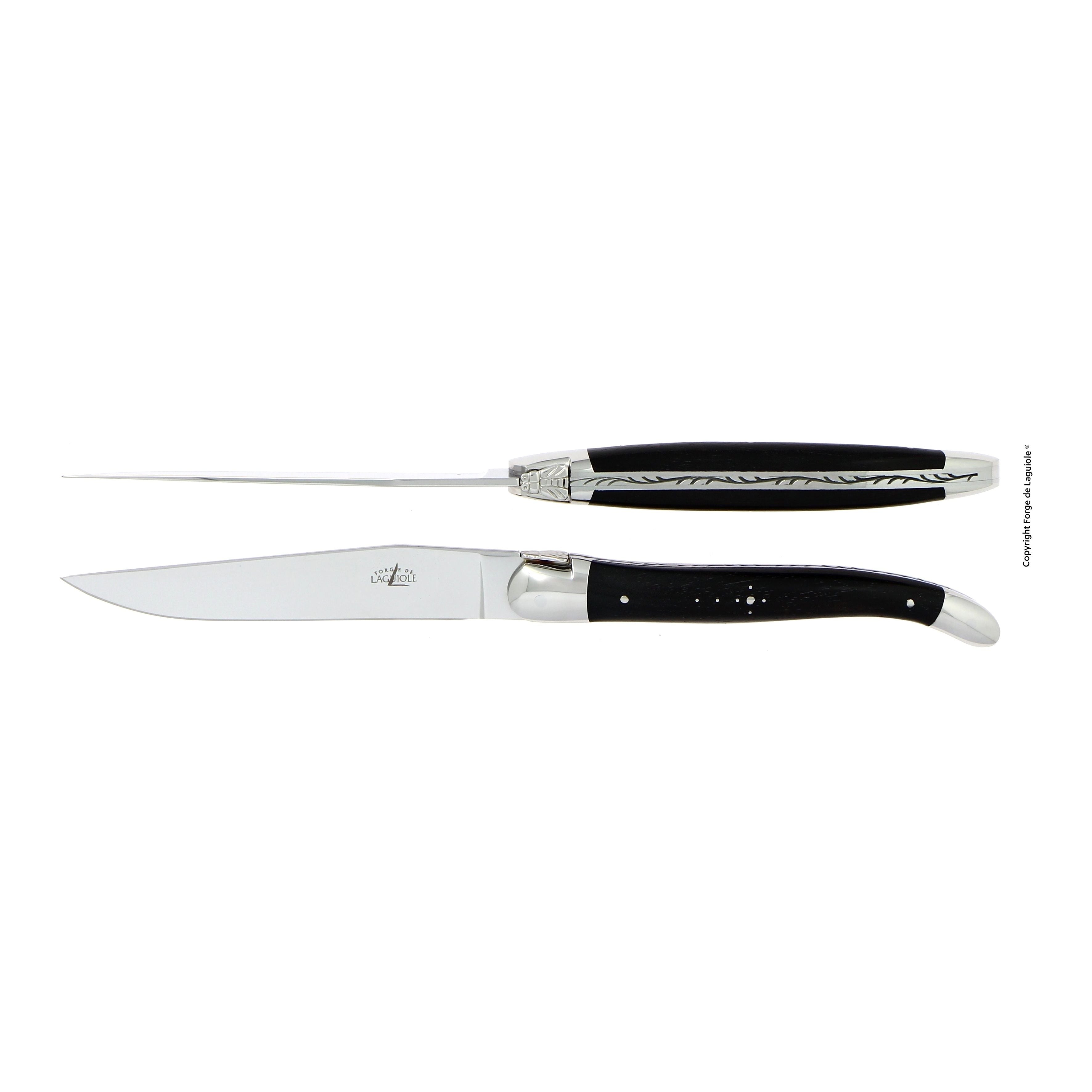 Couteau de table, mitre inox brillant, Ébène – Laguiole Par 2 - Laguiole - Couteau à steak - T2 2M IN EB BRI - par 2 - La Guilde Culinaire