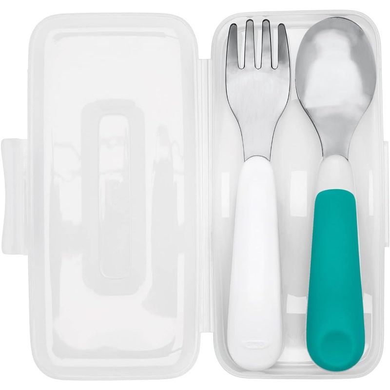 Ensemble fourchette & cuillère avec étui - 12m+ Bleu sarcelle - OXO TOT - Cuillère de table - 61132800T - La Guilde Culinaire