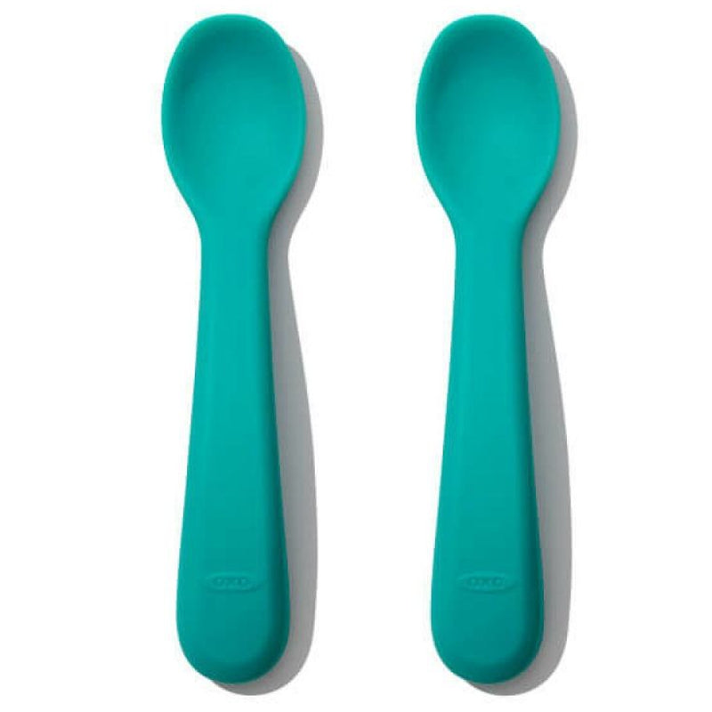 Ensemble de cuillères en silicone - 6m+ Bleu sarcelle - OXO TOT - Cuillère de table - 61150400T - La Guilde Culinaire