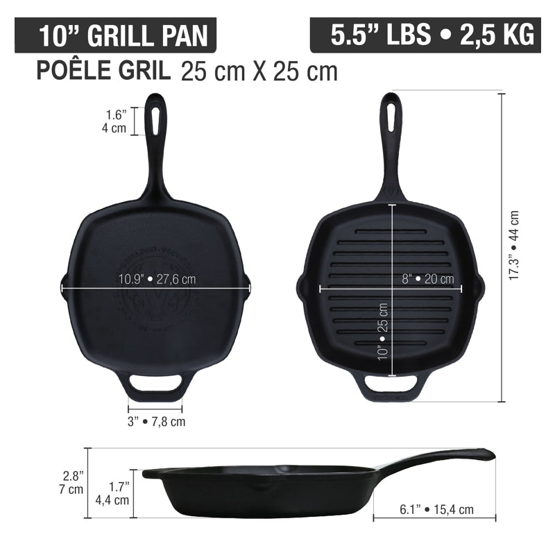 Poêle gril en fonte - 25 cm - Victoria - Poêle en fonte - - La Guilde Culinaire