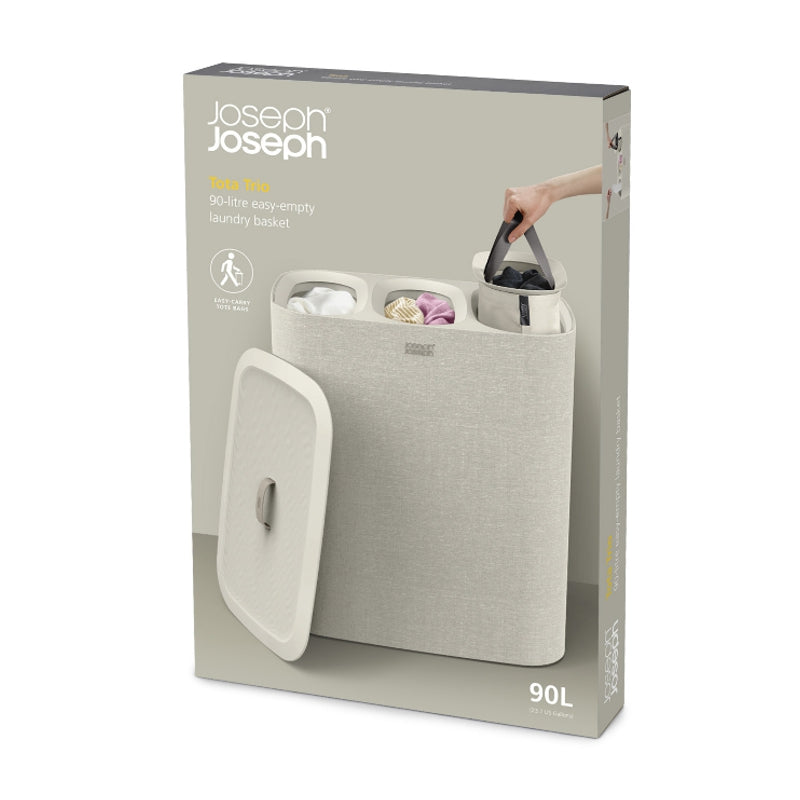 Panier à linge facile à vider  à 3 compartiments, 90L Crème    - Joseph Joseph - Panier à linge -  - La Guilde Culinaire