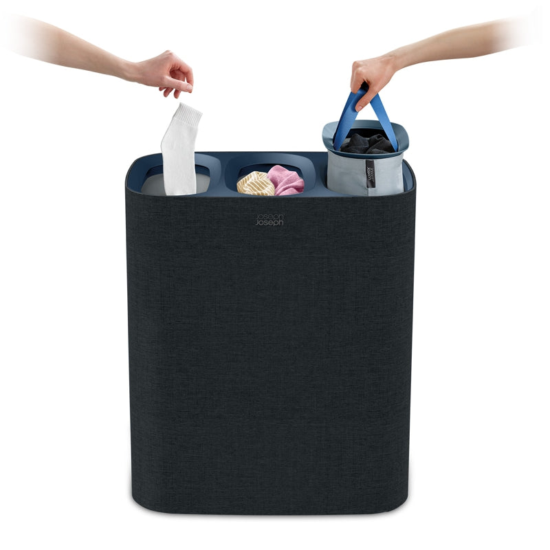 Panier à linge facile à vider à 3 compartiments, 90L, Noir    - Joseph Joseph - Panier à linge -  - La Guilde Culinaire