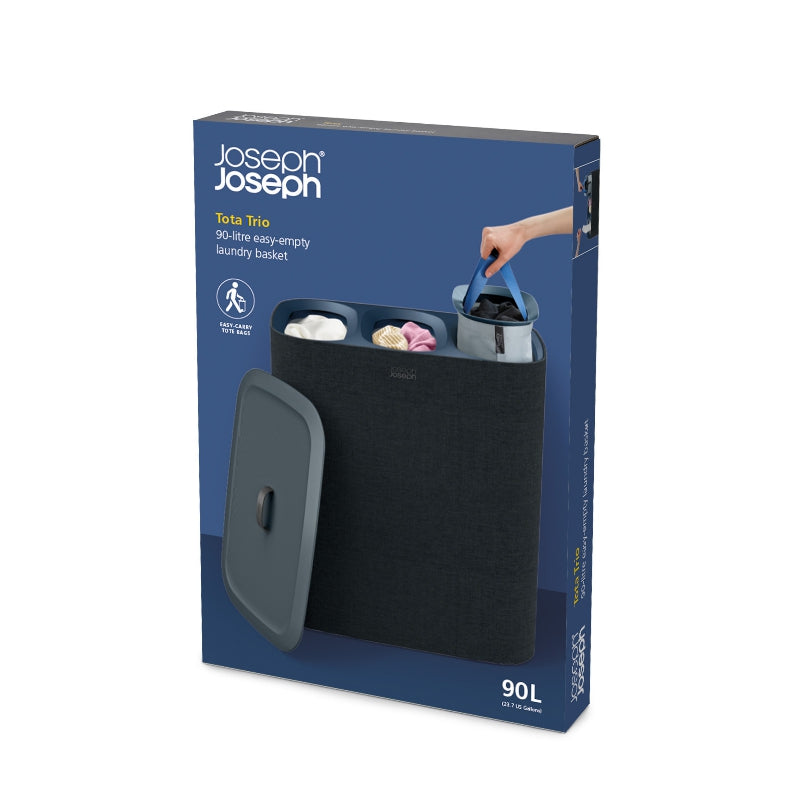 Panier à linge facile à vider à 3 compartiments, 90L, Noir    - Joseph Joseph - Panier à linge -  - La Guilde Culinaire