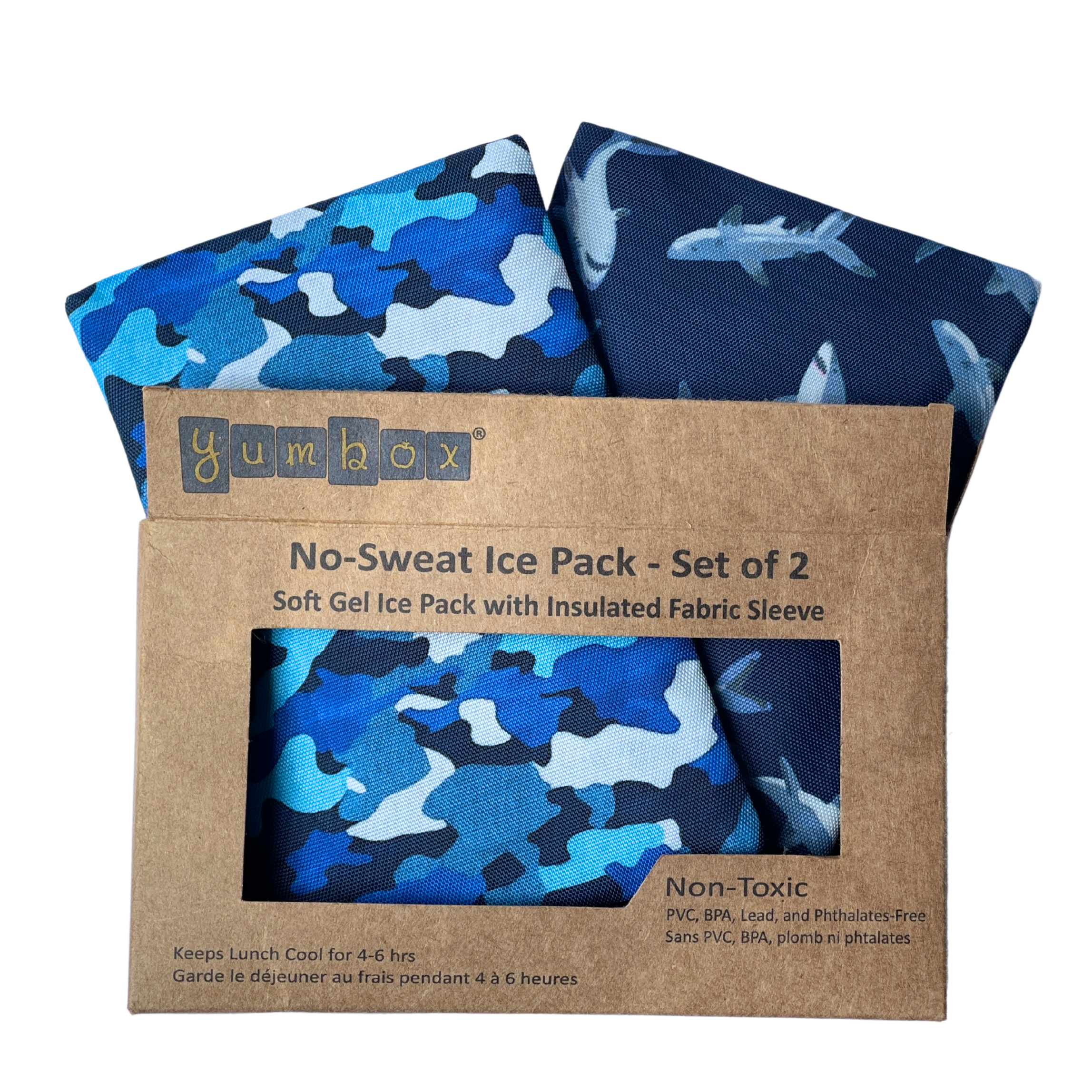 Packs de glace en gel dans des housses en tissu, lot de 2 - Requins & Camouflage - Yumbox - Bloc réfrigérant - - La Guilde Culinaire