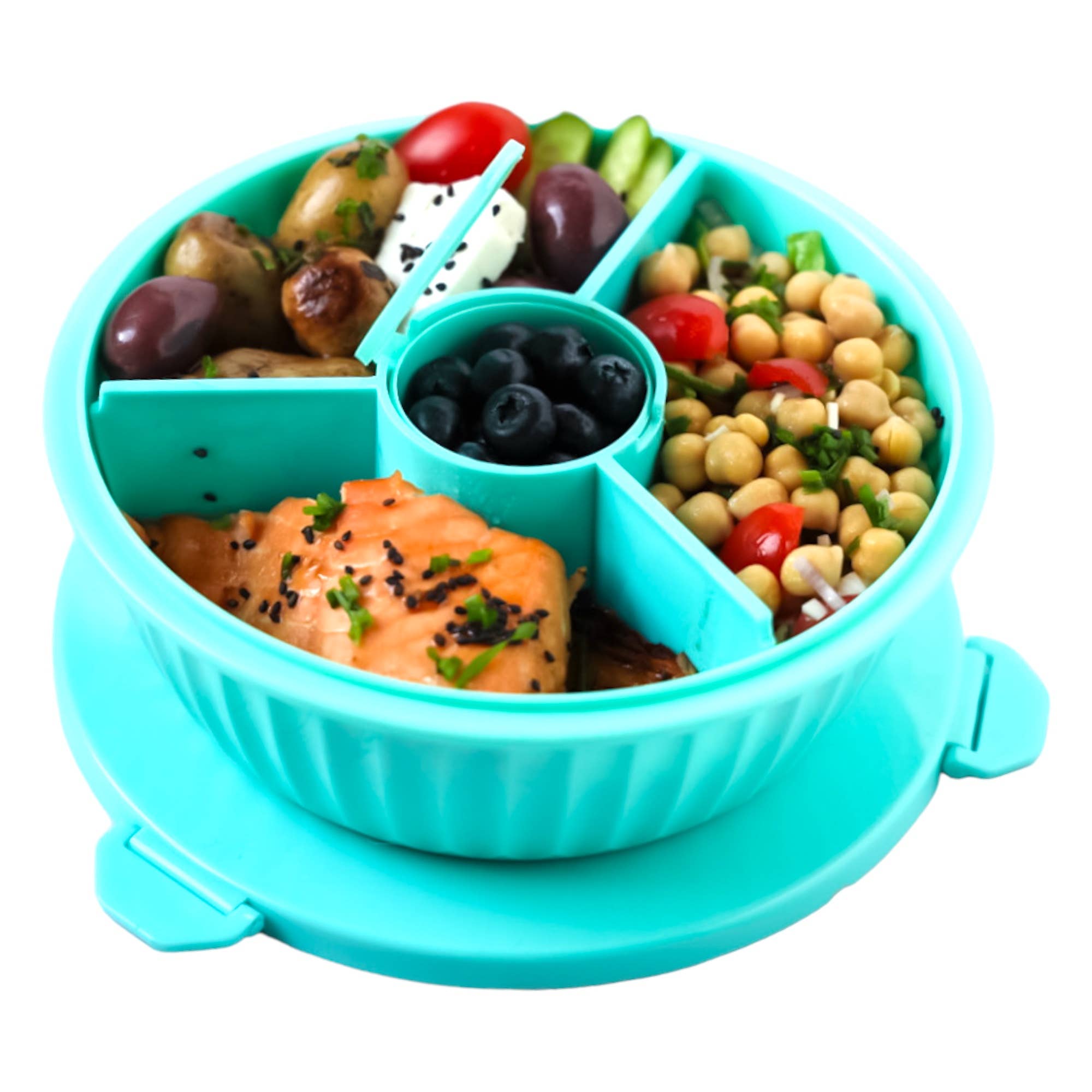 Bol à salade étanche avec séparateur 3 compartiments - Paradise Aqua - Yumbox - Boîte à repas - - La Guilde Culinaire