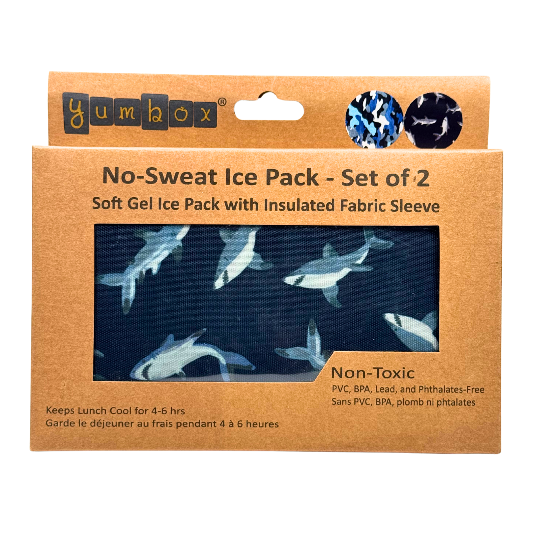 Packs de glace en gel dans des housses en tissu, lot de 2 - Requins & Camouflage - Yumbox - Bloc réfrigérant - - La Guilde Culinaire