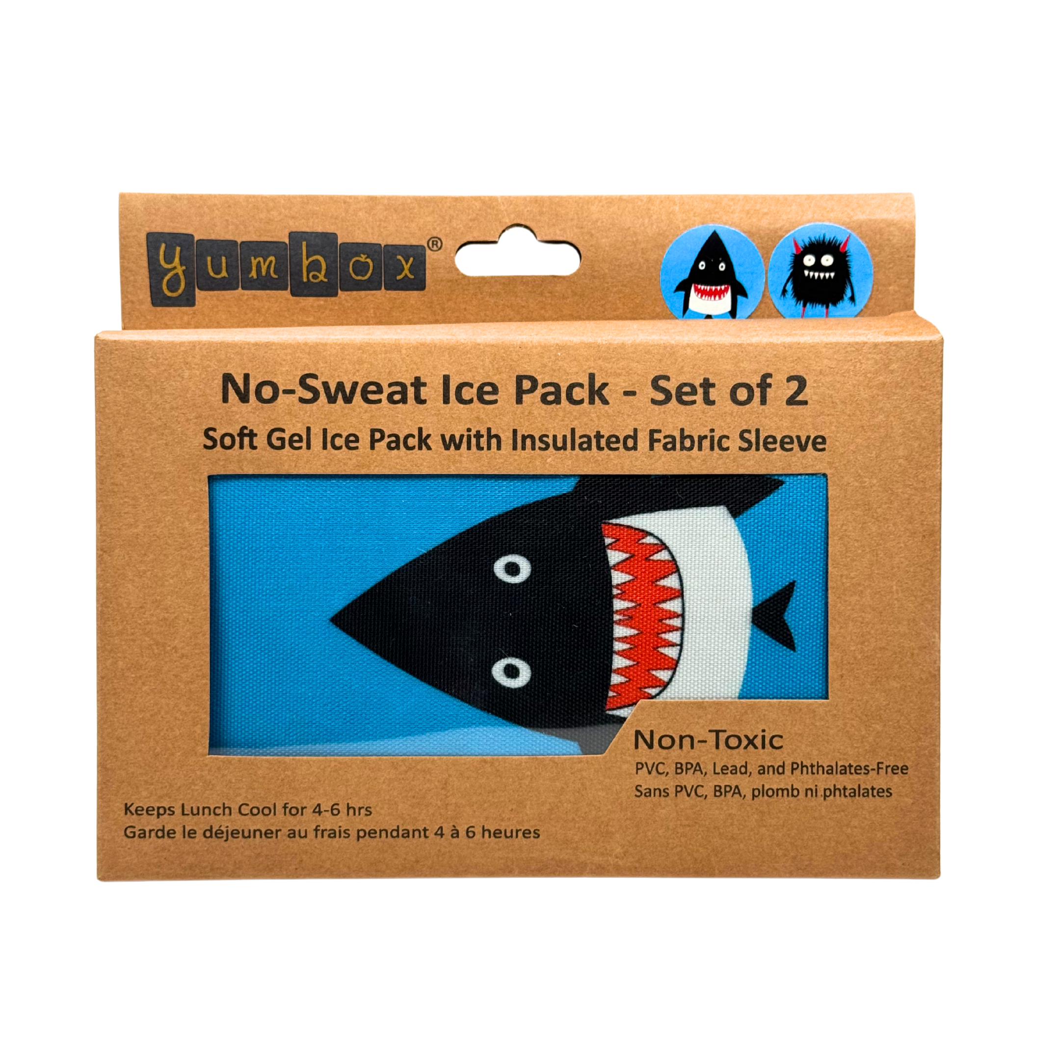 Packs de glace en gel avec housses en tissu 2 pièces – Monstre et requin - Yumbox - Boîte à repas - - La Guilde Culinaire