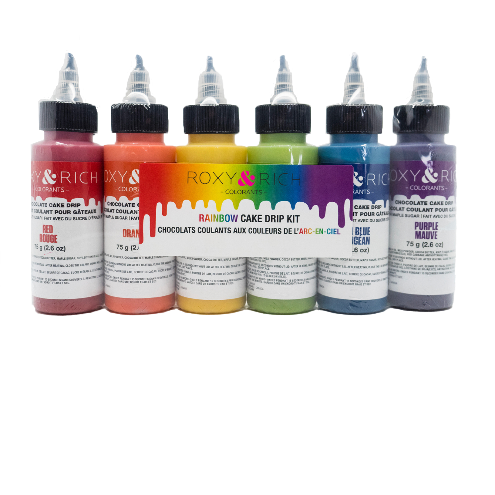 Chocolat Coulant pour Gâteau “Cake Drip” Couleurs de l'Arc-en-ciel - 6x75g - Roxy & Rich - Chocolat coulant pour gâteau - - La Guilde Culinaire
