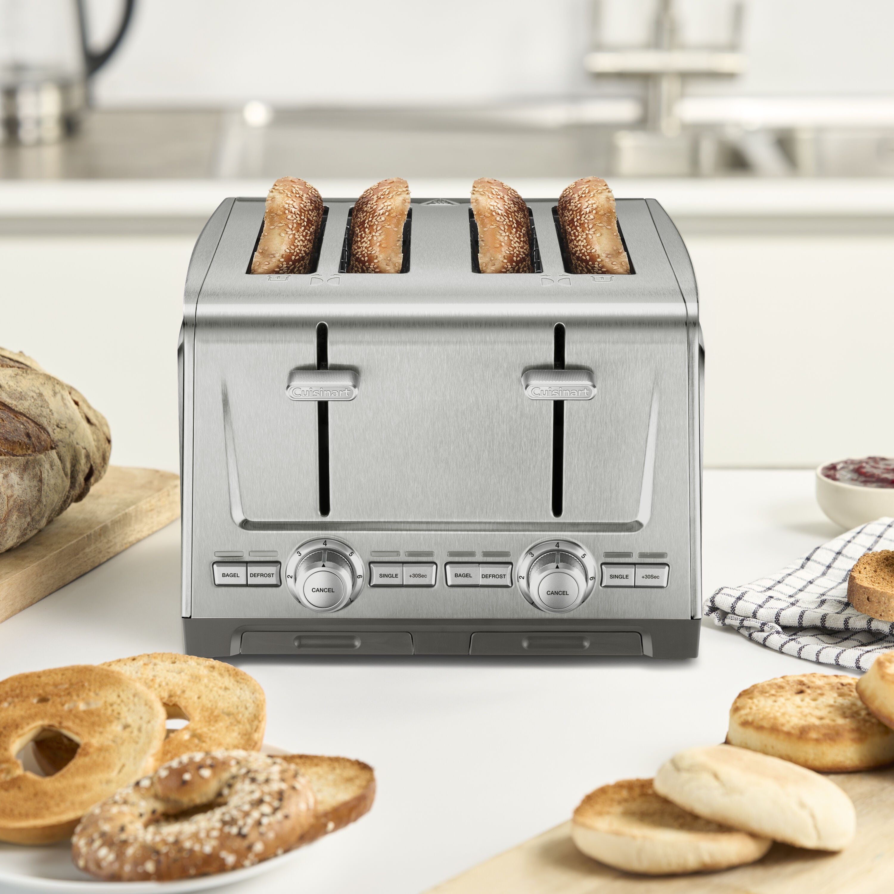 Grille-pain 4 tranches XL en acier inoxydable