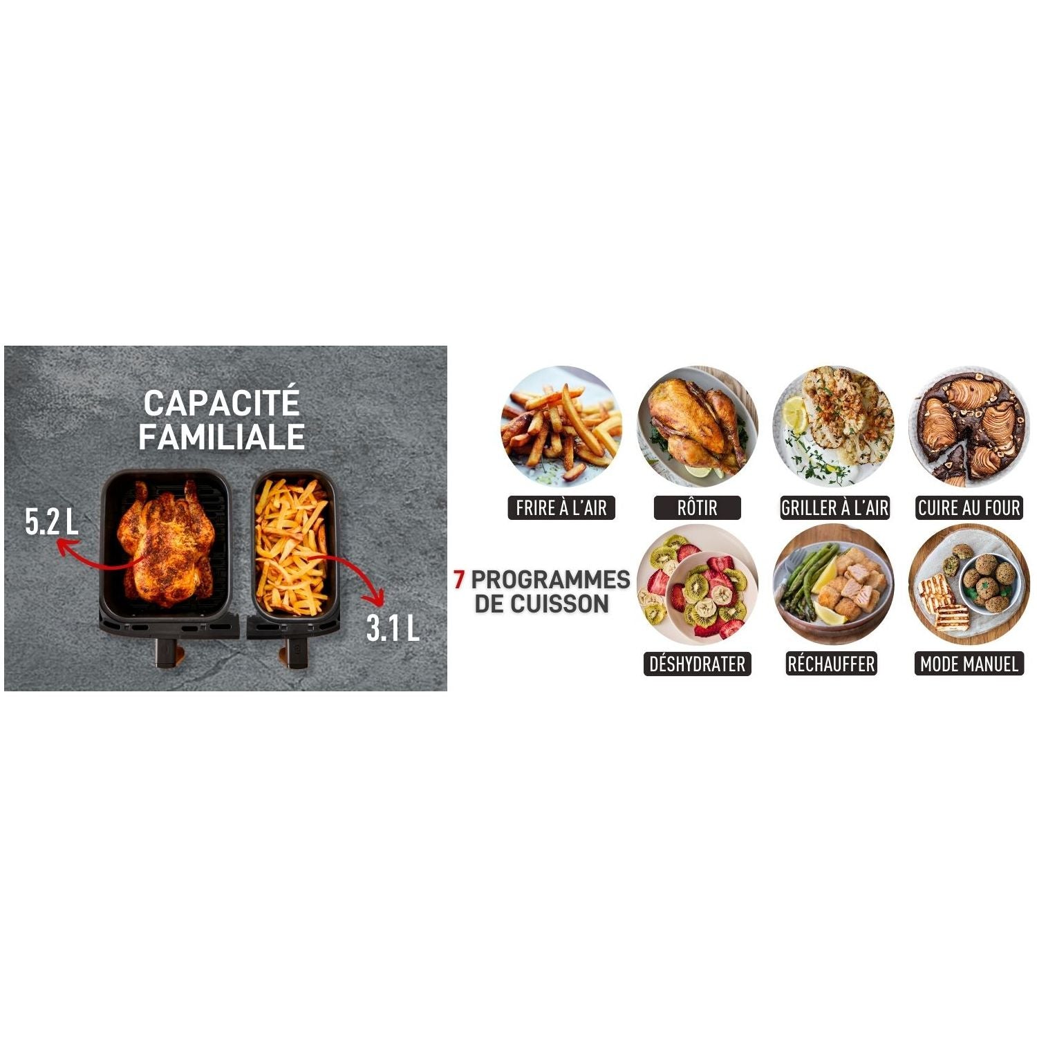Friteuse à air, deux tiroirs 8,3 L- T-fal    - T-fal - Air fryer -  - La Guilde Culinaire