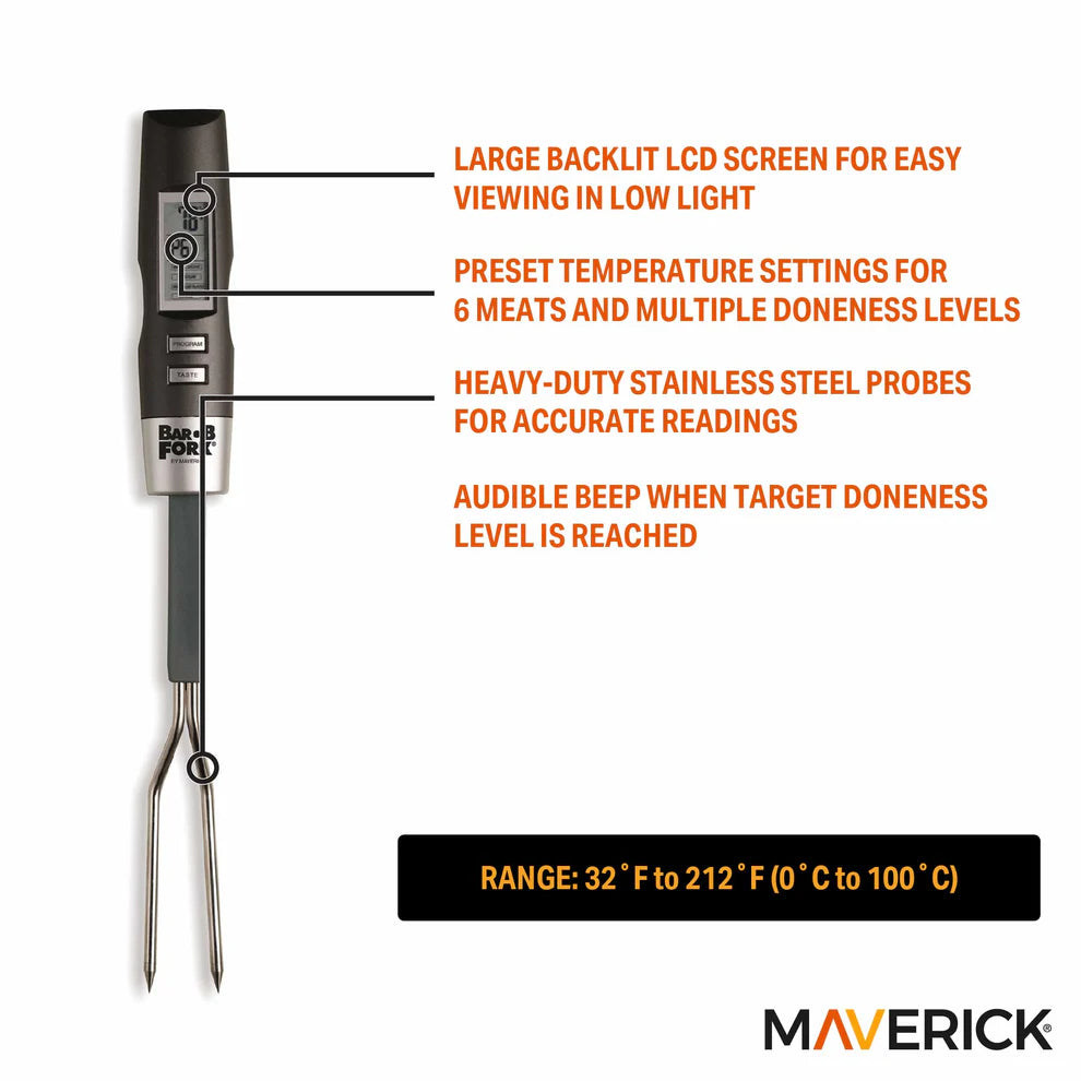 Fourchette de barbecue numérique BarBFork avec thermomètre intégré - Maverick - Thermomètre de cuisson - - La Guilde Culinaire