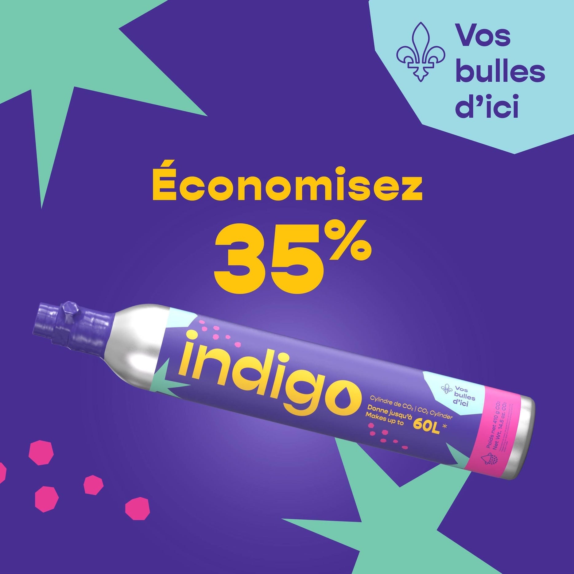 Cylindre de CO2 Indigo Soda    - Indigo Soda - Cartouche de CO2 -  - La Guilde Culinaire