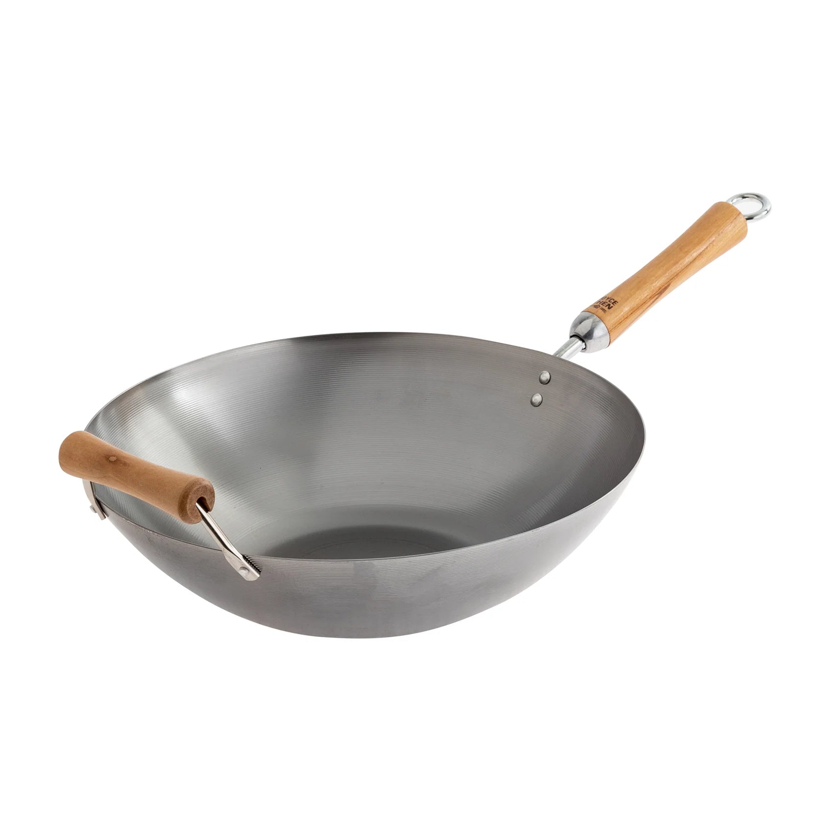 Wok à fond plat en acier carbone de 14" de la série Classic avec poignées en bouleau - Joyce Chen - Wok - - La Guilde Culinaire