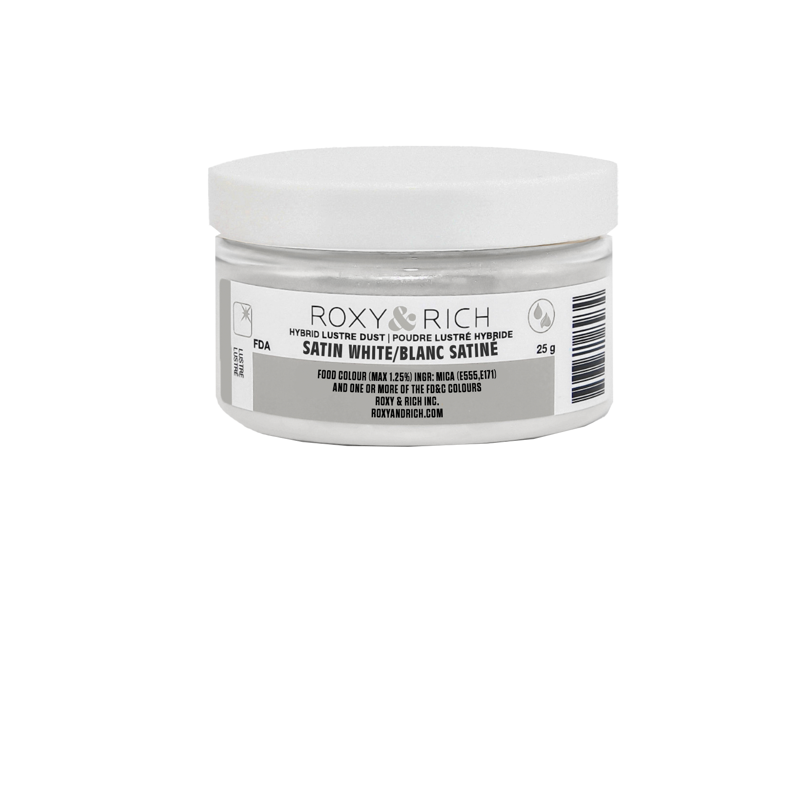 Poudre lustrée hybride Blanc Satiné 25g - Roxy & Rich - Poudre lustrée - L25-002 - La Guilde Culinaire