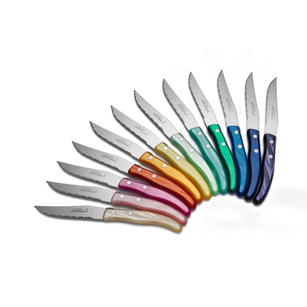 Coffret hêtre berlingot 12 couteaux manche nacrine unie - Claude Dozorme - Couteau à steak - - La Guilde Culinaire