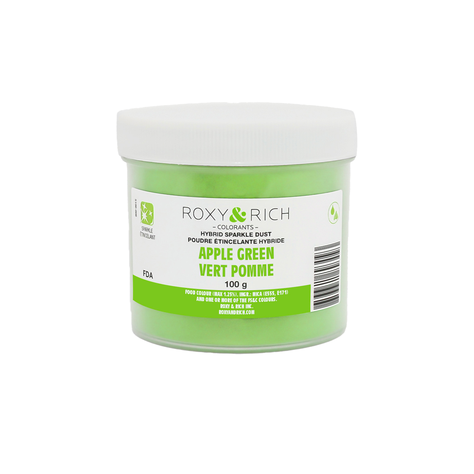 Poudre étincelante hybride Vert Pomme 100g - Roxy & Rich - Poudre étincelante - S100-035 - La Guilde Culinaire