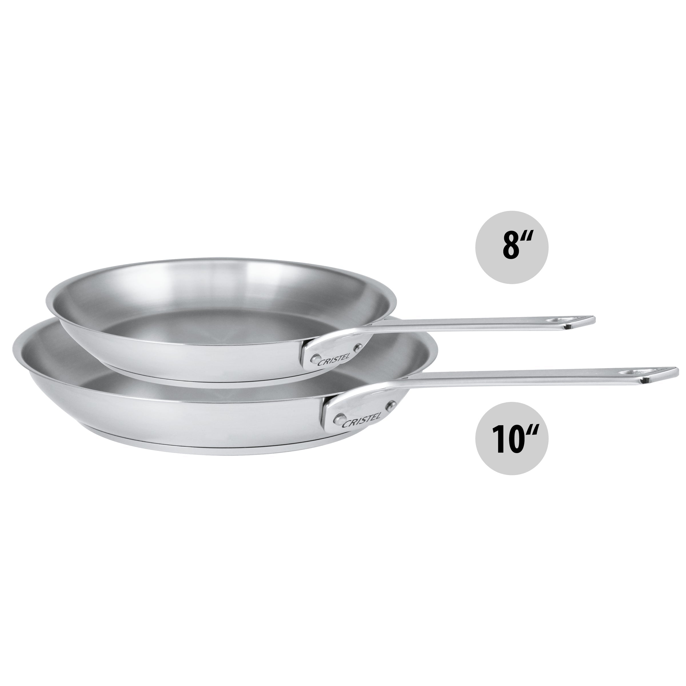 Ensemble de 2 poêles à frire en acier inoxydable Cristel - Collection 1826    - Cristel - Poêle -  - La Guilde Culinaire