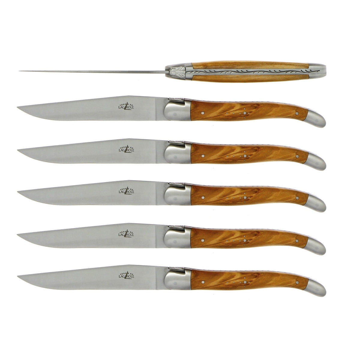 Coffret de 6 Couteaux de table, mitre inox mat – Laguiole Olivier - Laguiole - Couteau de table - 00004524 - T6 2M IN OL SAT - La Guilde Culinaire