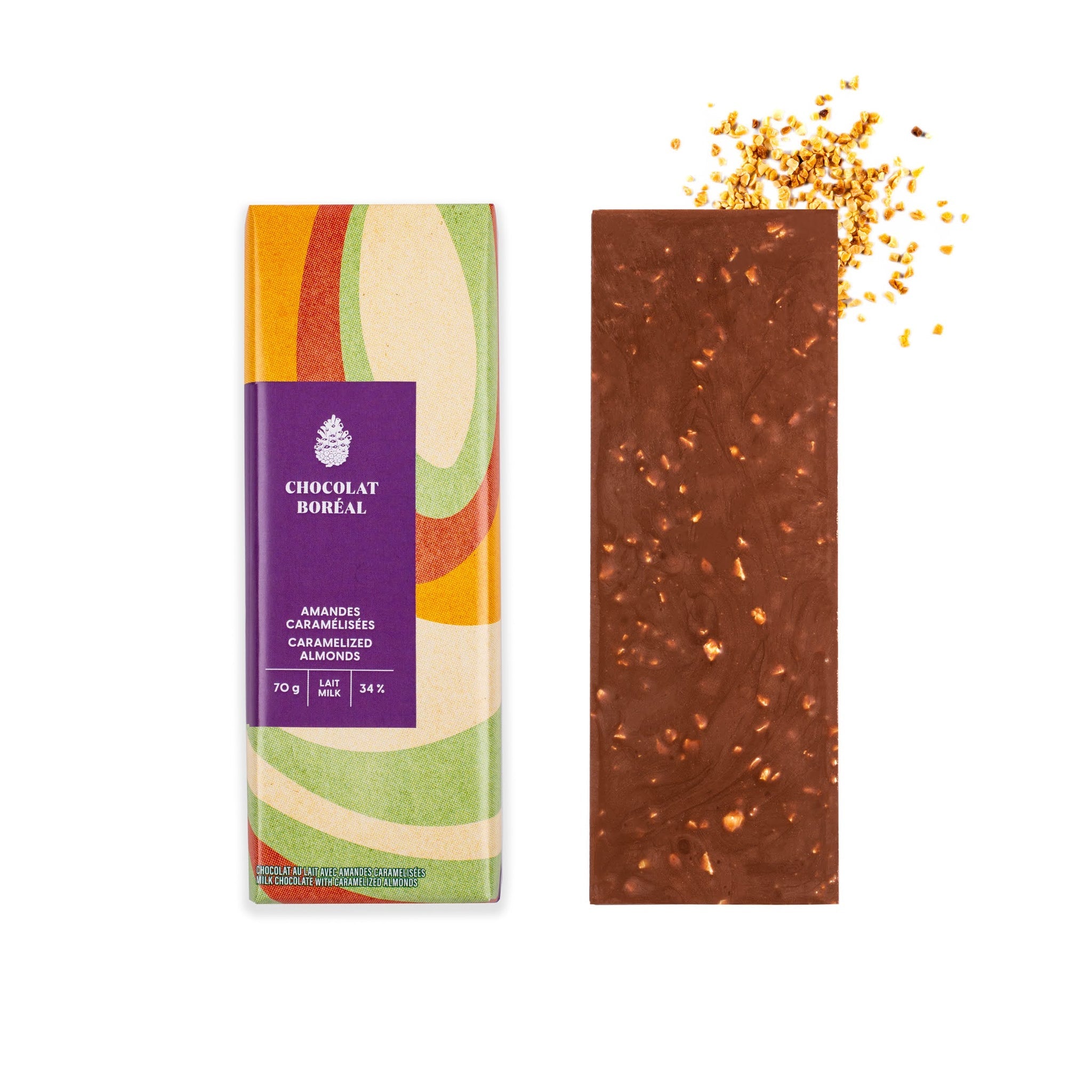 Tablette de chocolat Lait - Amandes caramélisées 34% - Chocolat Boréal - Tablette de chocolat - - La Guilde Culinaire