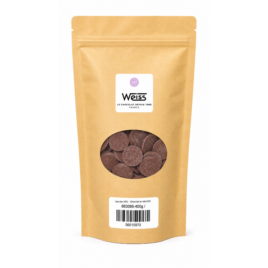 Vao bio 42% - Chocolat au lait végétal de couverture 400 g / 0.88 lbs - Weiss - Chocolat - 883086-400g - La Guilde Culinaire