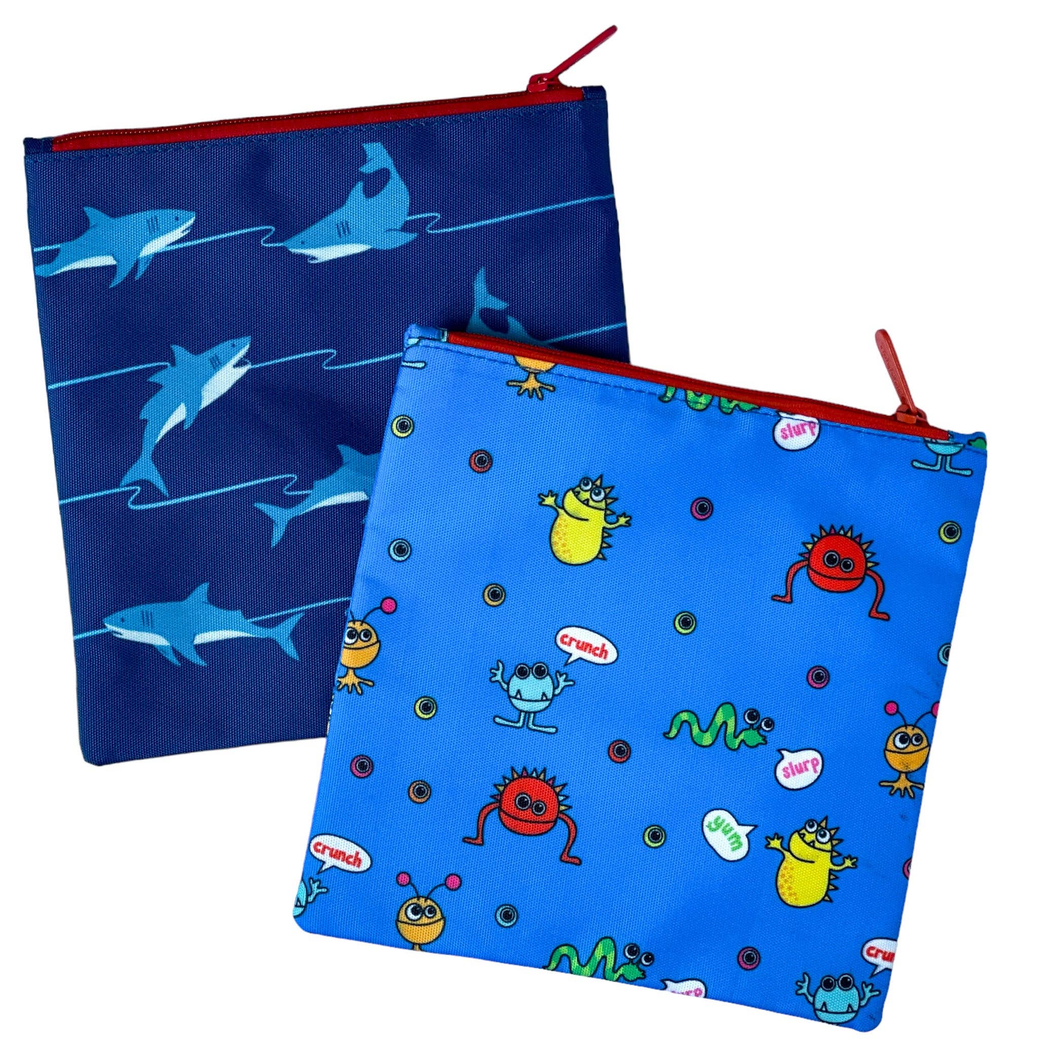 Sac à sandwich réutilisable - Lot de 2 - Requins atlantiques et monstres rigolos - Yumbox - Boîte à repas - - La Guilde Culinaire