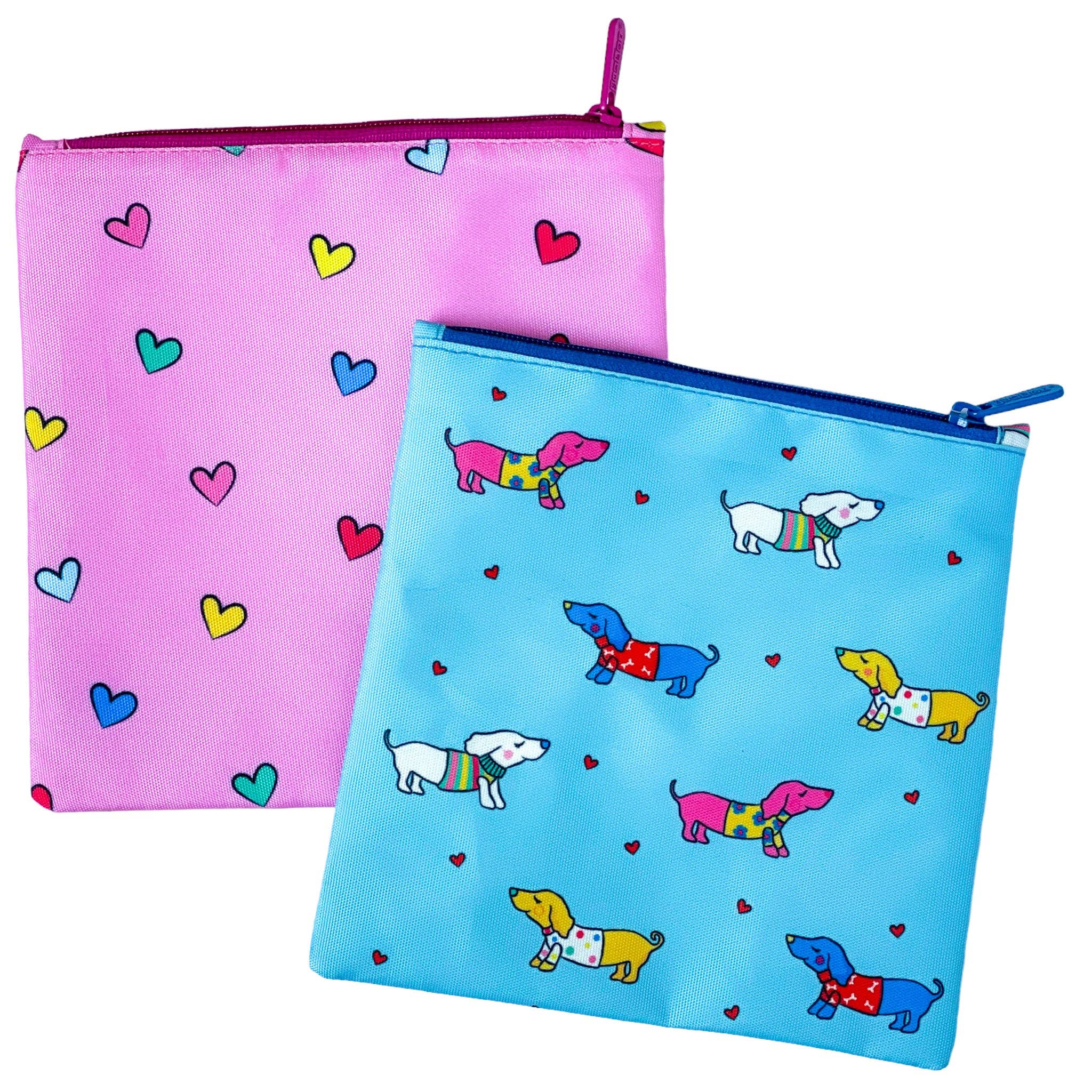 Sachets réutilisables pour encas et sandwichs — Lot de 2, motifs cœurs et chiens - Yumbox - Boîte à repas - - La Guilde Culinaire