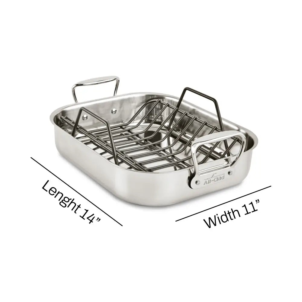 Accessoires Gourmet, Petite Rôtissoire en Acier Inoxydable avec support, 11 x 14 po - All-Clad - Rôtissoire - - La Guilde Culinaire