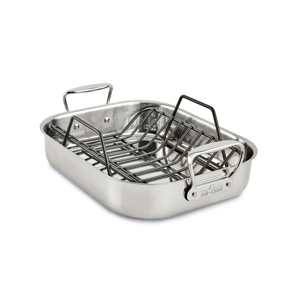 Accessoires Gourmet, Petite Rôtissoire en Acier Inoxydable avec support, 11 x 14 po - All-Clad - Rôtissoire - - La Guilde Culinaire