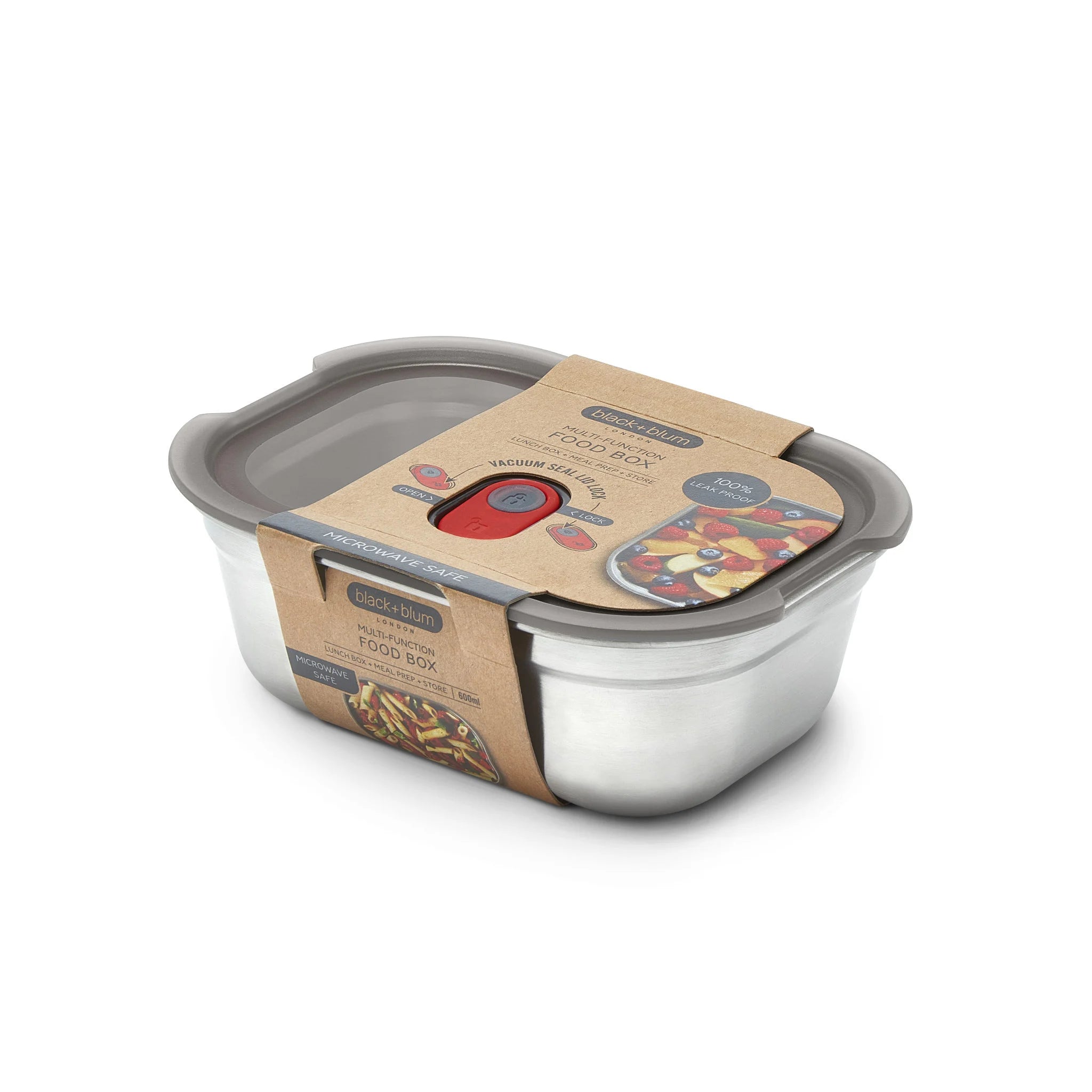 Boîte alimentaire multifonction en acier 600 ml/ 20oz   - Black + Blum London - Boîte à repas - FBSSBXS017CA GREY/RED - La Guilde Culinaire