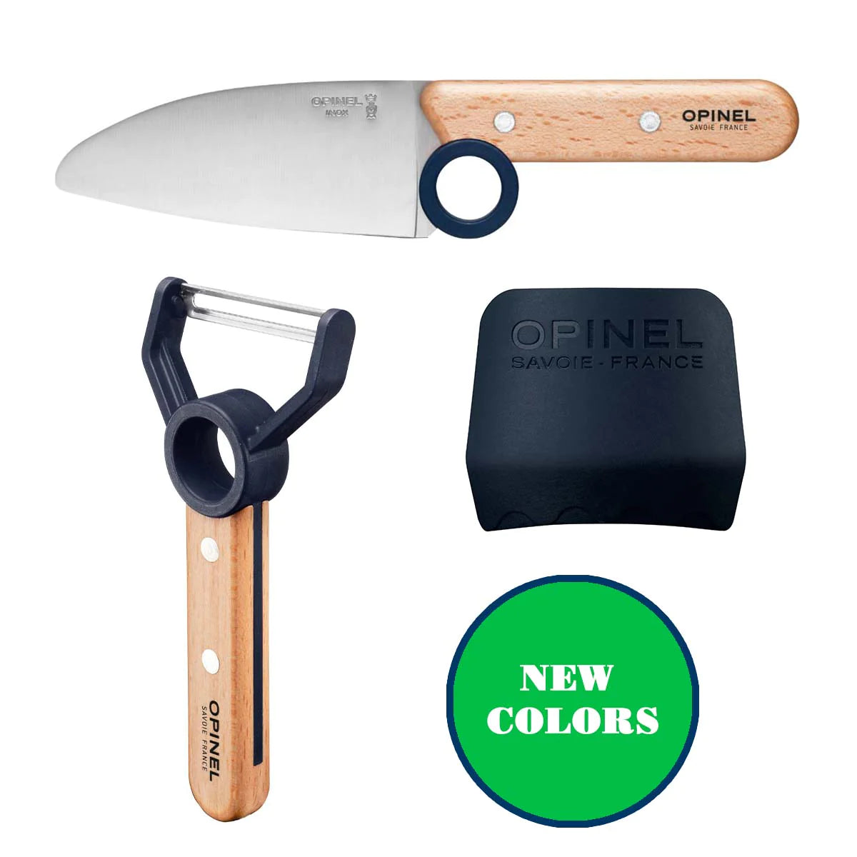 Opinel - Coffret Le Petit Chef (couteau+protège doigt+éplucheur) - bleu    - Opinel - Couteau pour enfant -  - La Guilde Culinaire