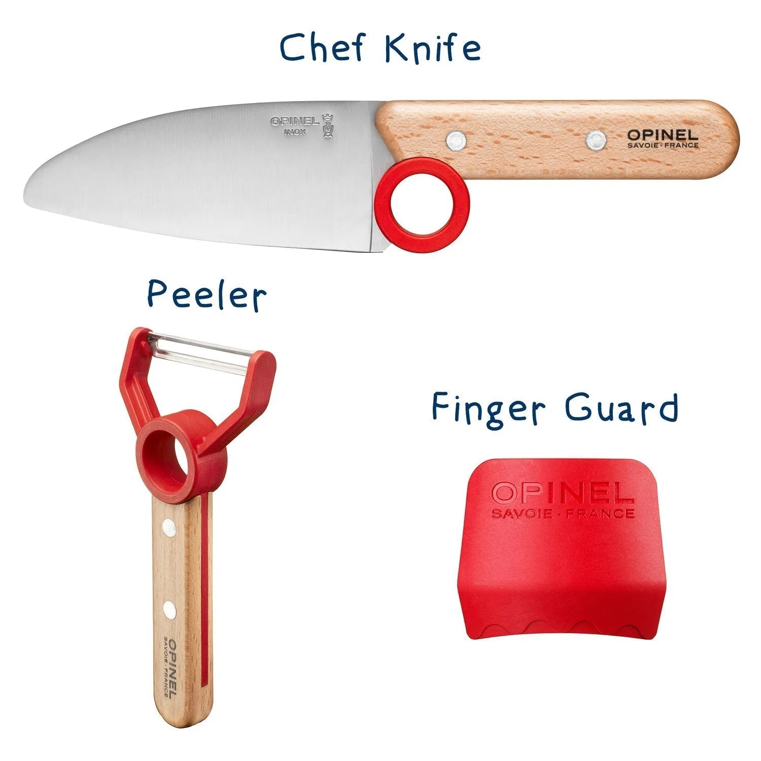 Opinel - Coffret Le Petit Chef (couteau+protège doigt+éplucheur) - rouge    - Opinel - Couteau pour enfant -  - La Guilde Culinaire