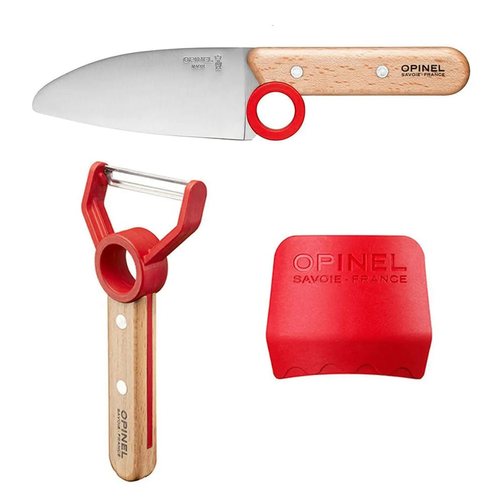 Opinel - Coffret Le Petit Chef (couteau+protège doigt+éplucheur) - rouge    - Opinel - Couteau pour enfant -  - La Guilde Culinaire