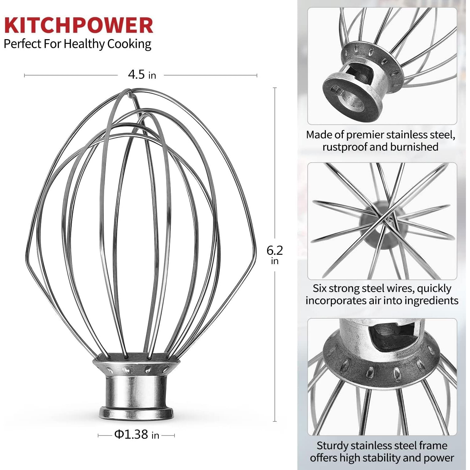 Fouet à 6 fils en acier inoxydable K45WW pour KitchenAid    - Kitchenaid - Fouets batteur sur socle -  - La Guilde Culinaire