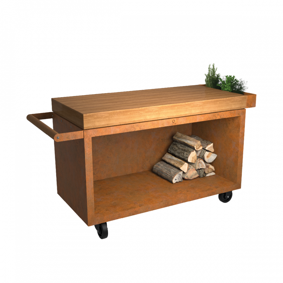 Table Mise en Place Corten 135 PRO Bois de Teck - OFYR - Meuble de cuisine extérieur - - La Guilde Culinaire