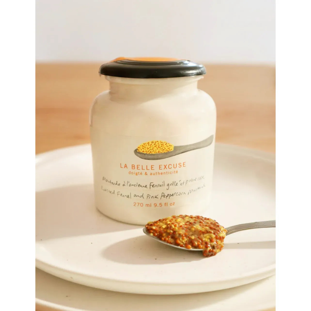 Moutarde à l'ancienne Fenouil grillé et poivre rose 270 ml/ 9.5 fl oz - La Belle Excuse - Moutarde - - La Guilde Culinaire