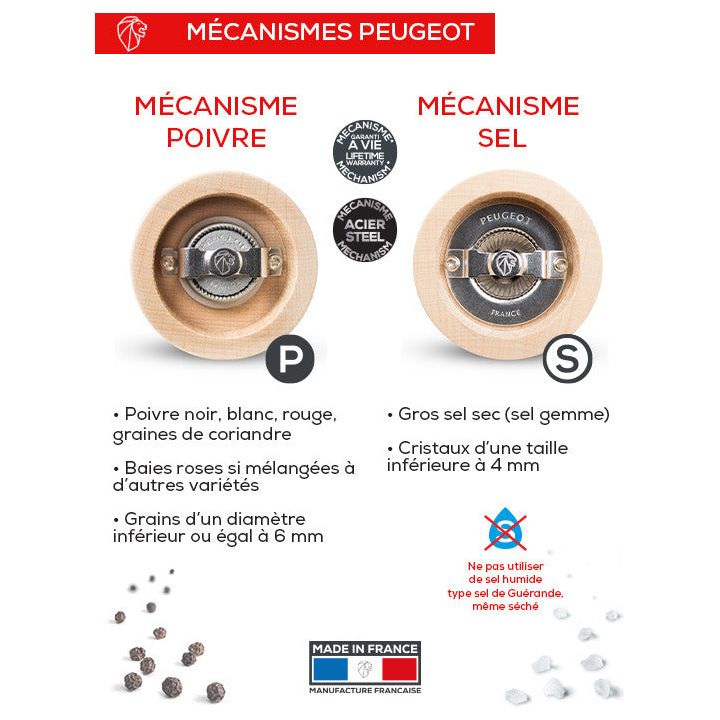 Duo de moulins à poivre et à sel manuels en bois 15 cm - Tahiti Air    - Peugeot - Moulin à poivre, sel, et épices -  - La Guilde Culinaire