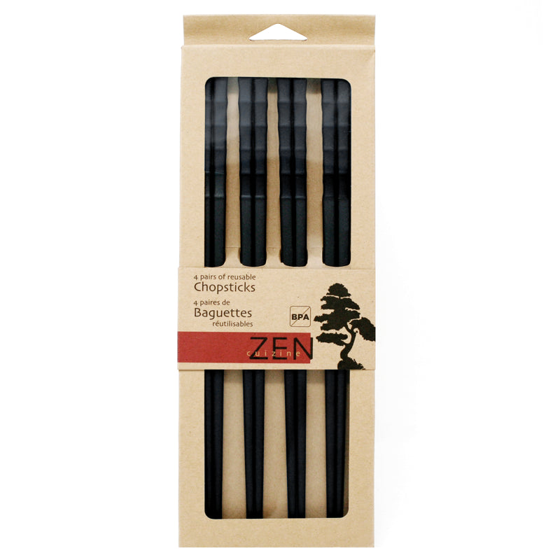 Ensemble de 4 paires de baguettes réutilisables    - Zen Cuizine - Baguette asiatique -  - La Guilde Culinaire