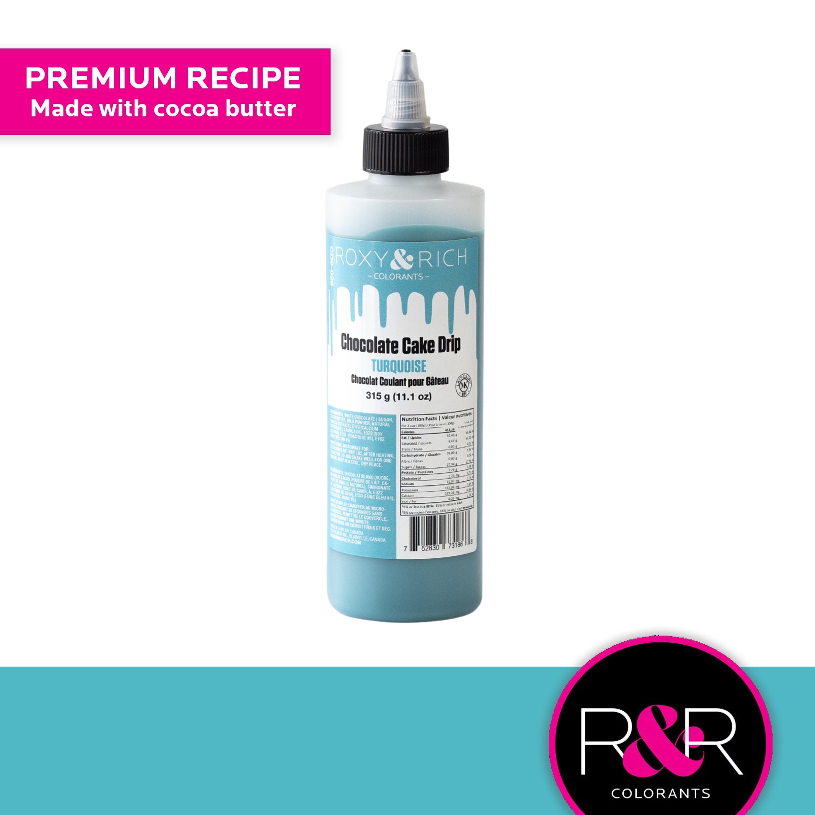 Chocolat Coulant pour Gâteau “Cake Drip” Turquoise  - 315g    - Roxy & Rich - Chocolat coulant pour gâteau -  - La Guilde Culinaire