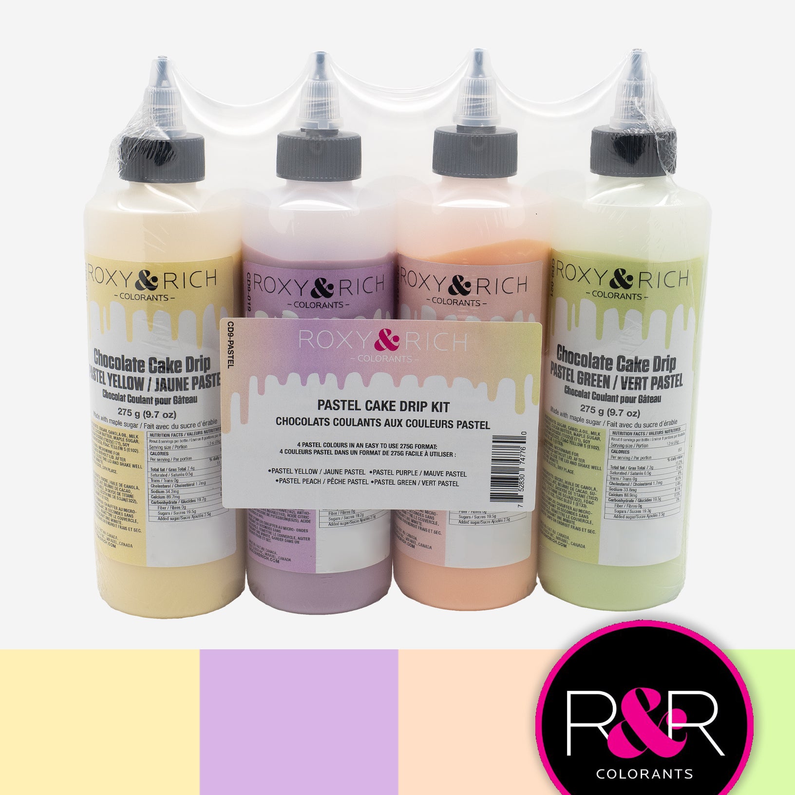 Chocolat Coulant - Cake Drip Ensemble Pastel (4x275g)    - Roxy & Rich - Chocolat coulant pour gâteau -  - La Guilde Culinaire