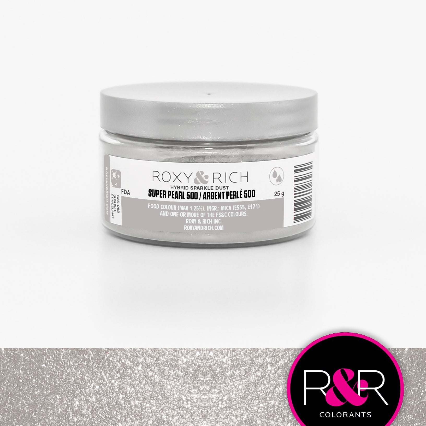 Poudre perlée étincelante hybride Argent Perlé 500    - Roxy & Rich - Poudre étincelante -  - La Guilde Culinaire
