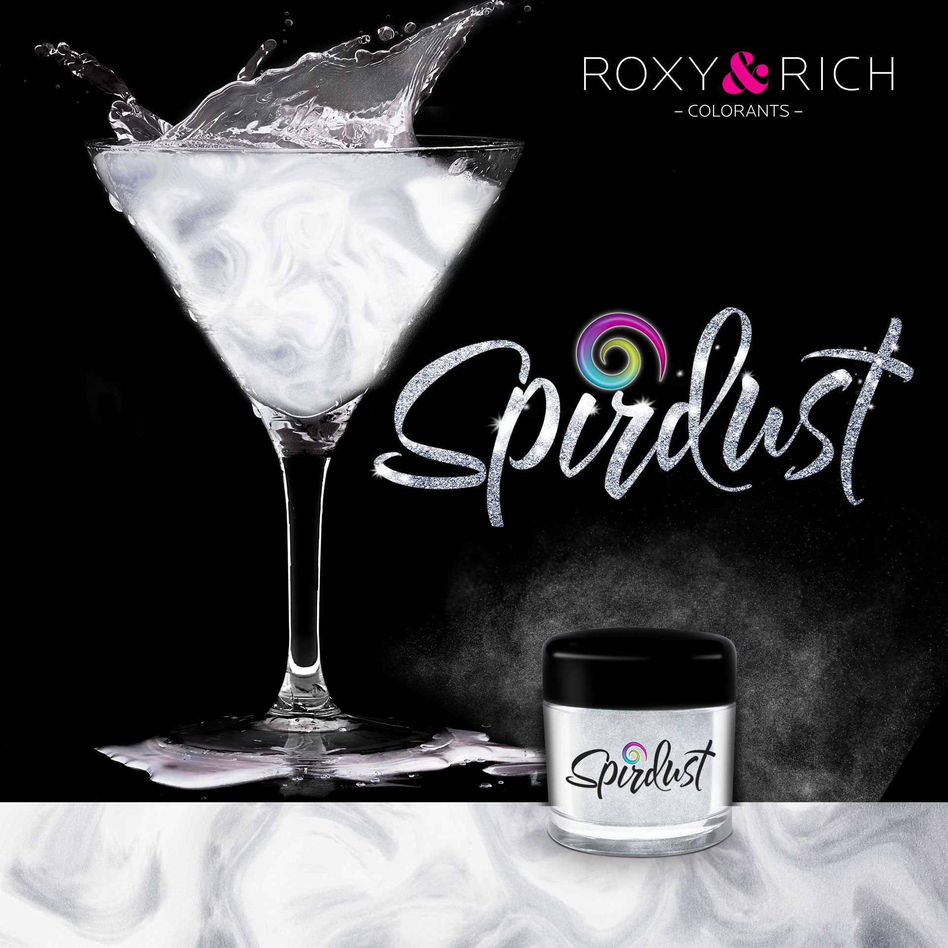 Poudres brillantes comestibles pour boissons - ARGENTÉ PERLÉ - SPIRDUST 1.5g   - Roxy & Rich - Colorant pour boisson - SPIR2-001 - La Guilde Culinaire