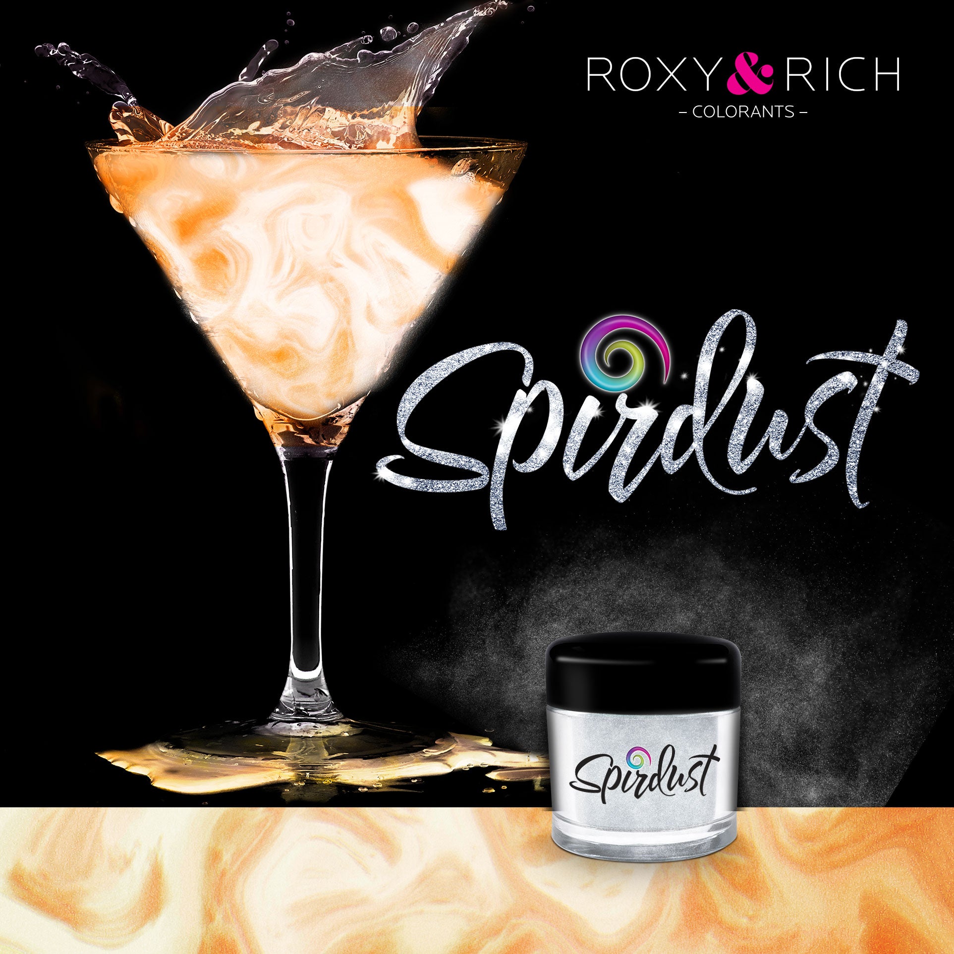 Poudres brillantes comestibles pour boissons - ORANGE PERLÉ - SPIRDUST    - Roxy & Rich - Colorant pour boisson -  - La Guilde Culinaire