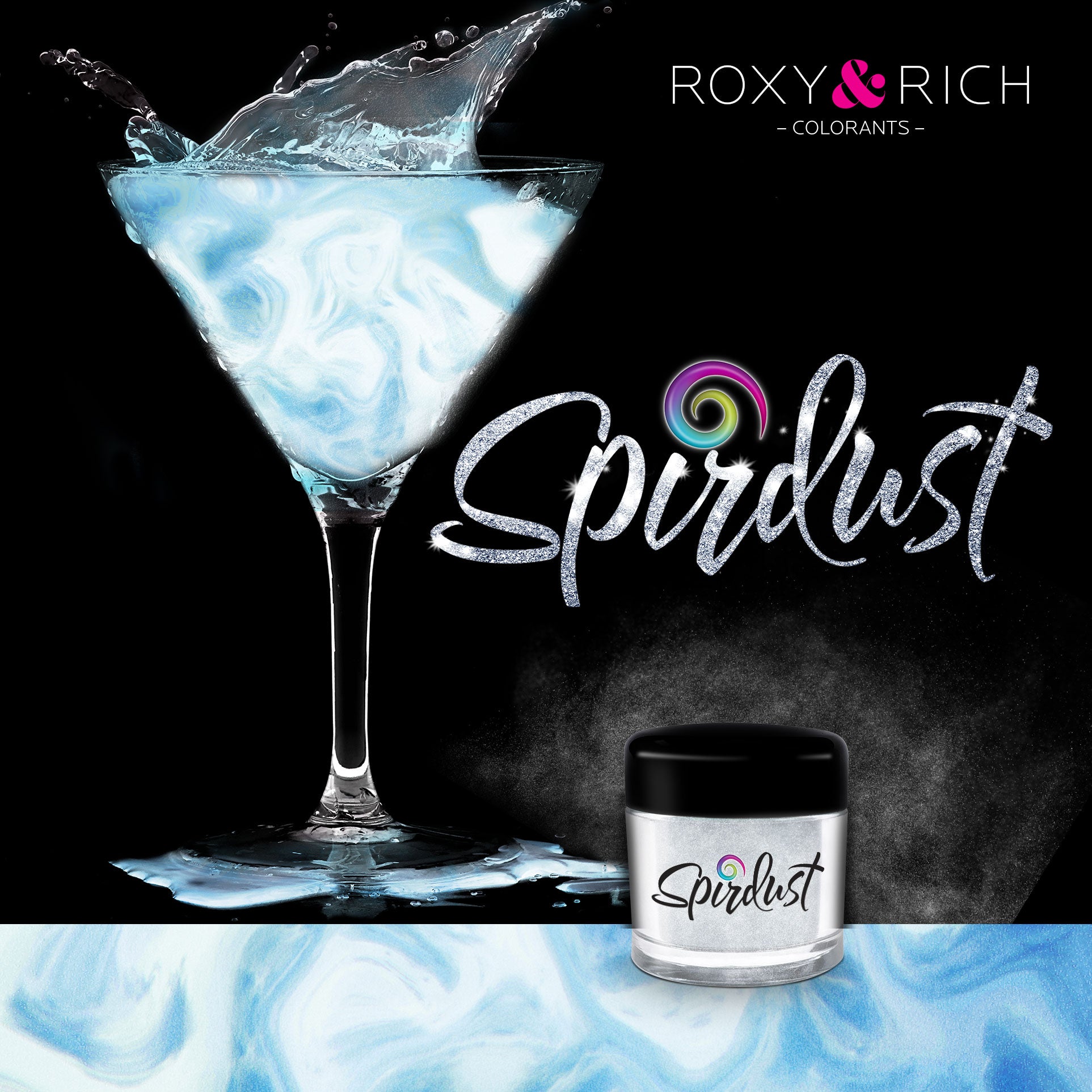 Poudres brillantes comestibles pour boissons - BLEU PERLÉ - SPIRDUST    - Roxy & Rich - Colorant pour boisson -  - La Guilde Culinaire