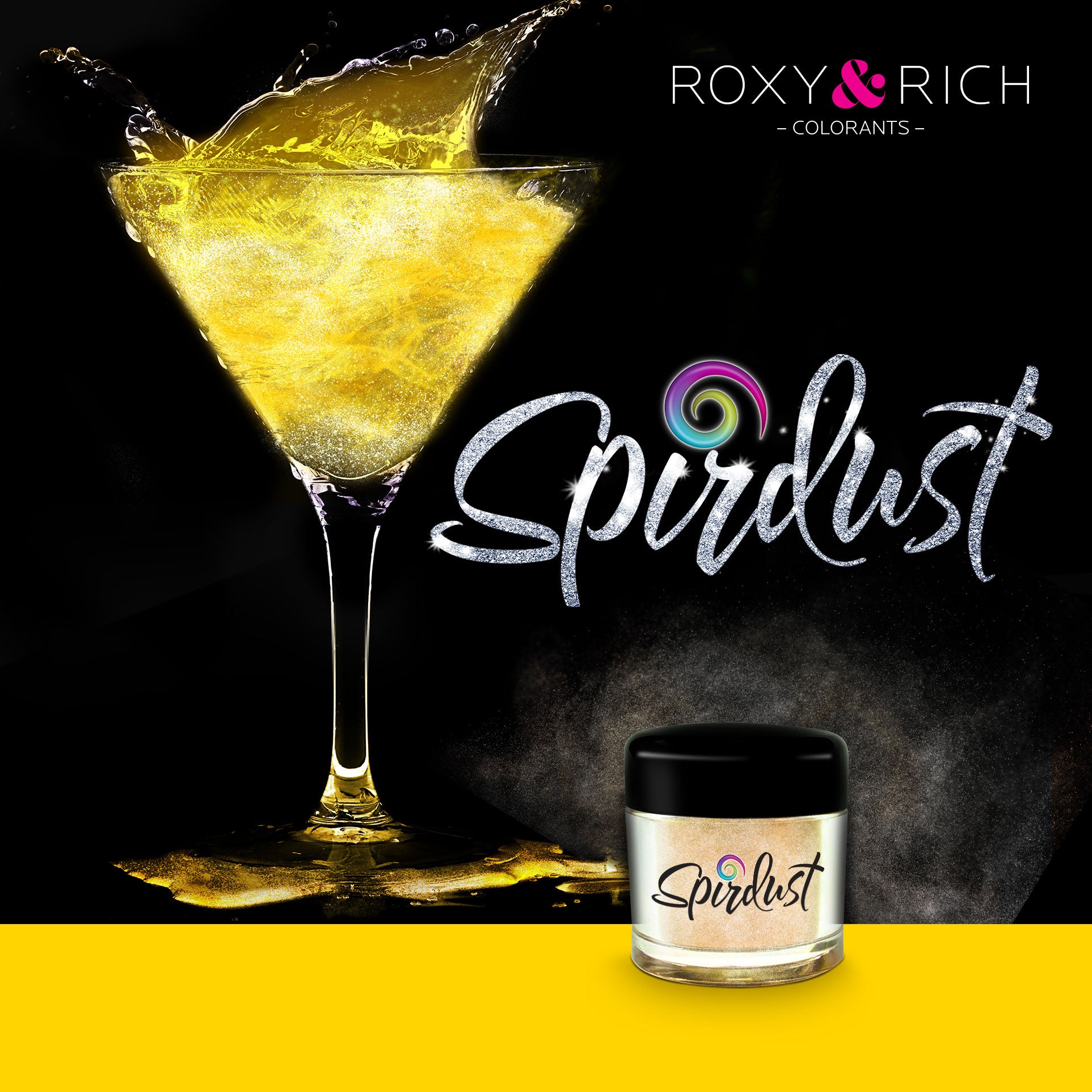 Poudres brillantes comestibles pour boissons - JAUNE - SPIRDUST    - Roxy & Rich - Colorant pour boisson -  - La Guilde Culinaire