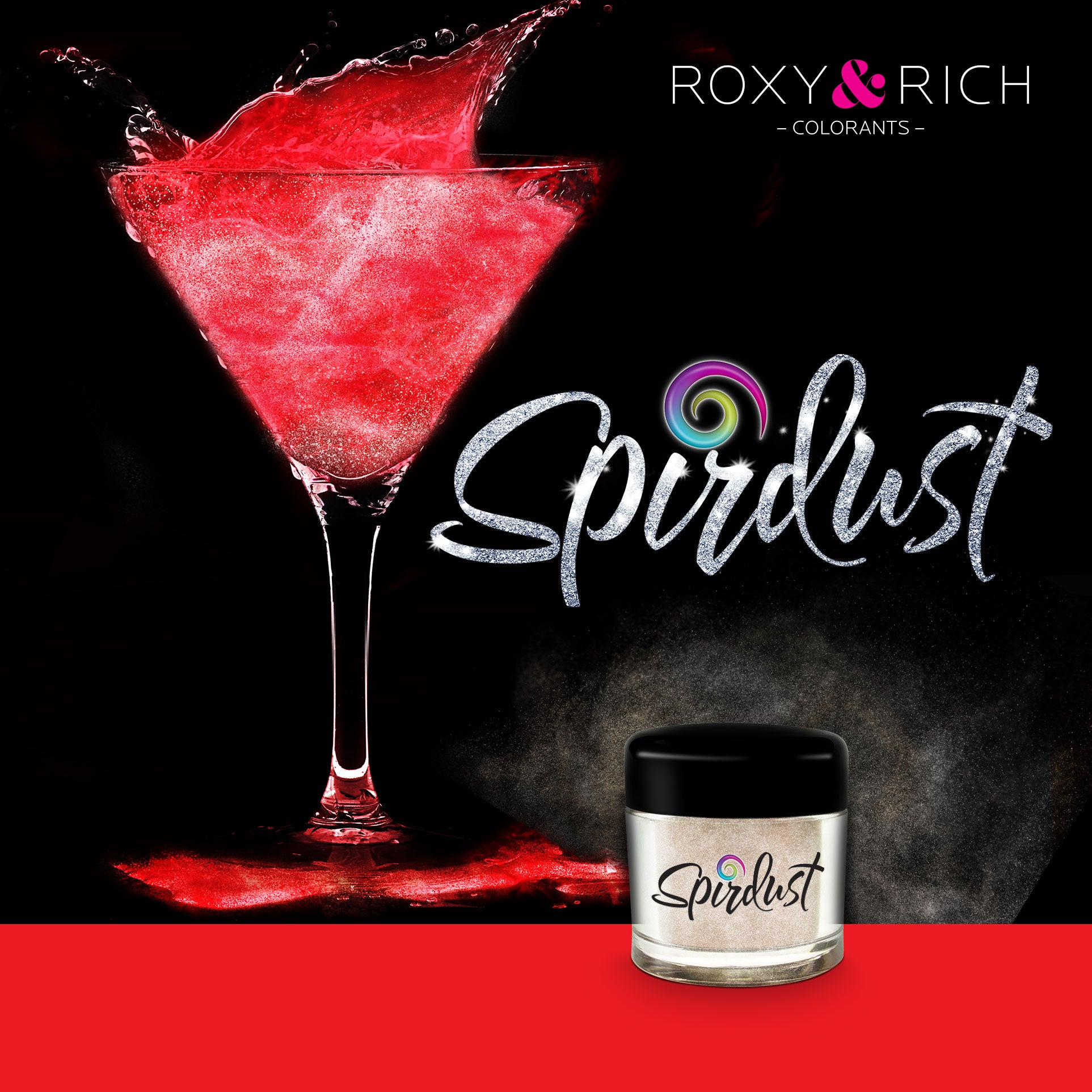 Poudres brillantes comestibles pour boissons - ROUGE - SPIRDUST    - Roxy & Rich - Colorant pour boisson -  - La Guilde Culinaire
