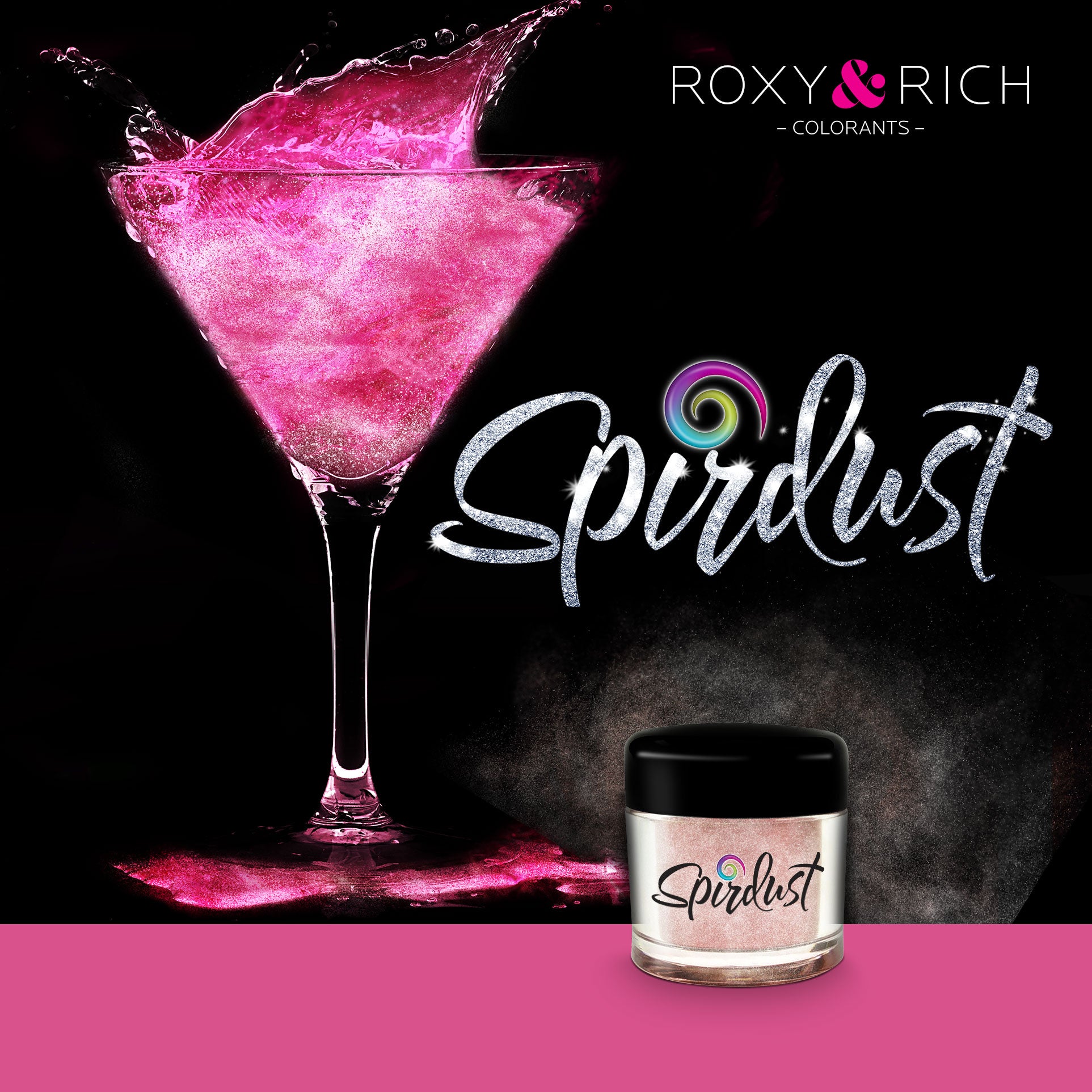 Poudres brillantes comestibles pour boissons - ROSE - SPIRDUST    - Roxy & Rich - Colorant pour boisson -  - La Guilde Culinaire