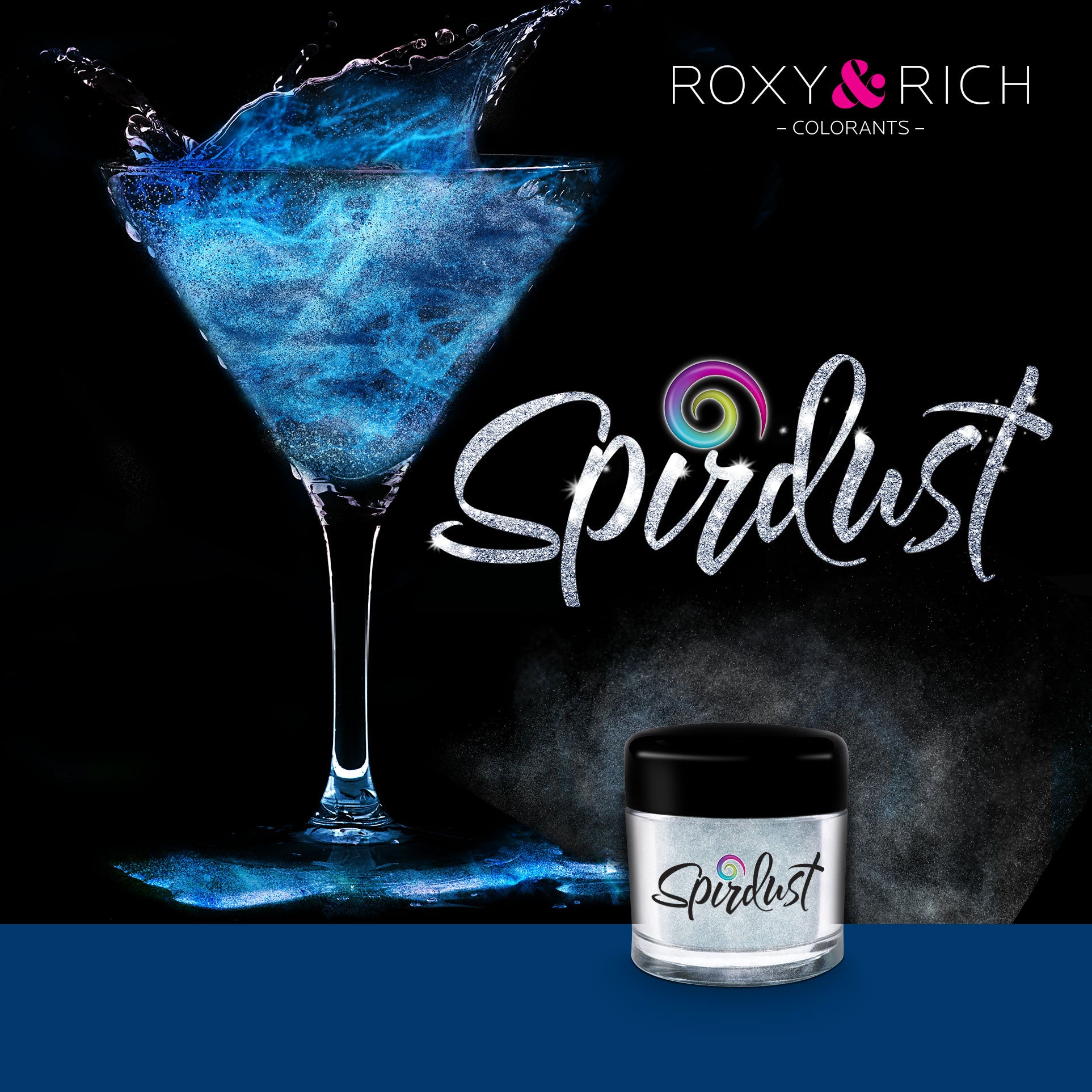 Poudres brillantes comestibles pour boissons - BLEU Indigo - SPIRDUST    - Roxy & Rich - Colorant pour boisson -  - La Guilde Culinaire