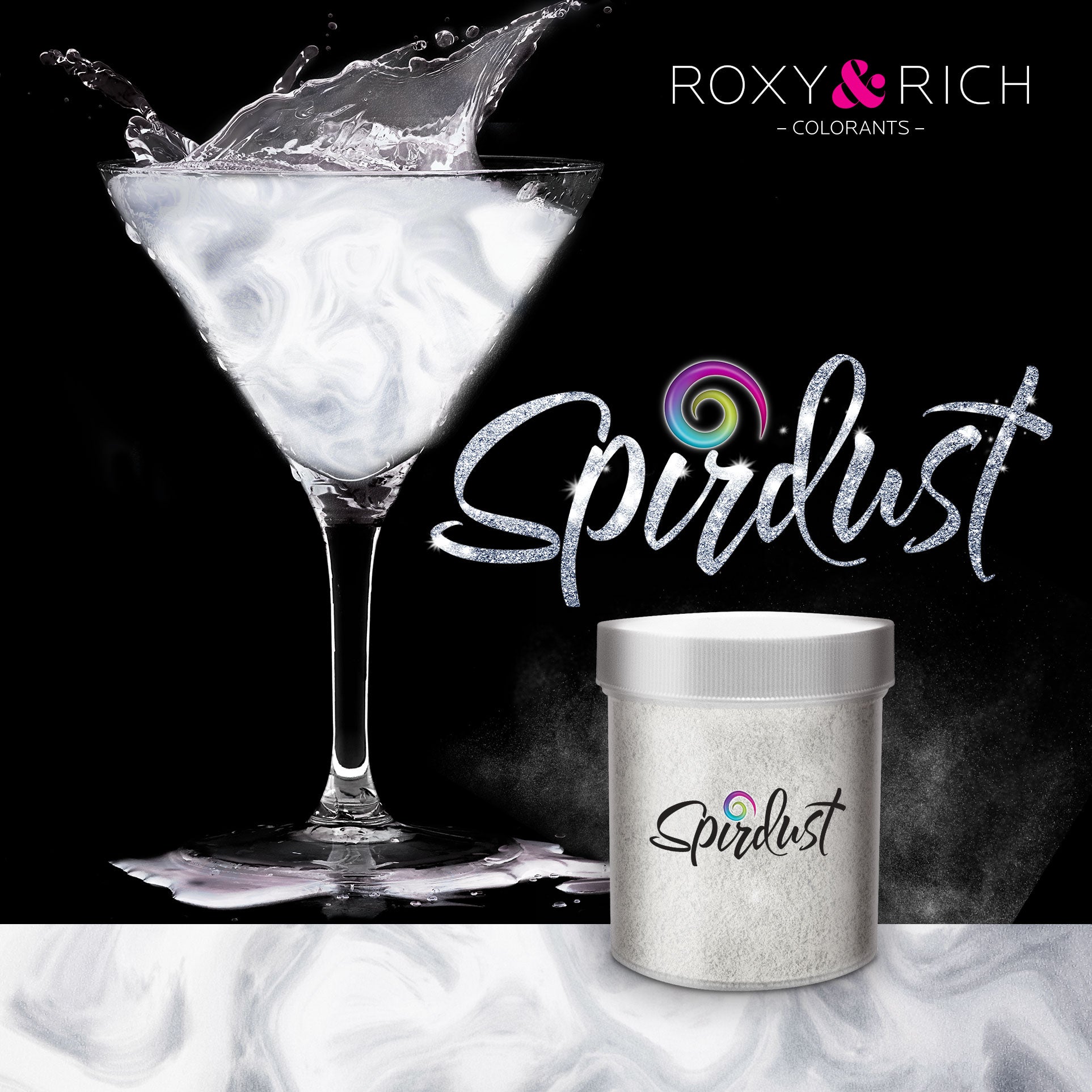 Poudres brillantes comestibles pour boissons - ARGENTÉ PERLÉ - SPIRDUST 25g   - Roxy & Rich - Colorant pour boisson - SPIR25-001 - La Guilde Culinaire