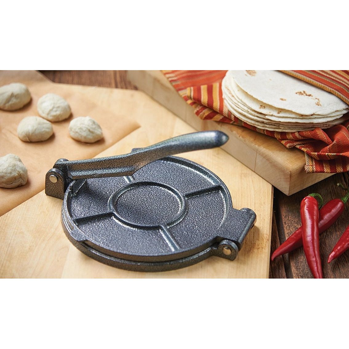 Presse à tortilla, en fonte, 18,4 cm de diamètre    - Fox Run - Presse à tortilla -  - La Guilde Culinaire